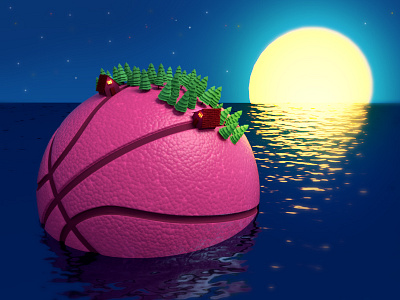 dribbble island 3d art basketball blender digital dribbble illustration island logo lowpoly modeling rendering