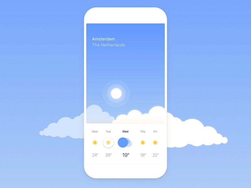 Weather app — Gradients example animation app example framer framerjs gradients ios simple weather