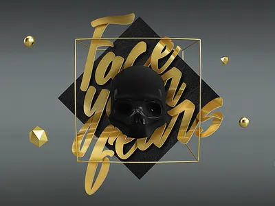 Face Your Fears 3d blue c4d character design graphicdesign illustration lettering render visual vray