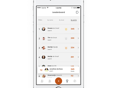 Leaderboard in the app app app design clean interface interface design leaderboard mobile mobile app mobile interface ui ux white