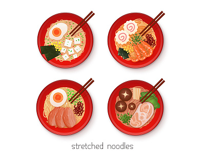 Stretched noodles cate chopsticks egg meat noodles