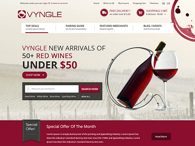 Vyngle Wine concept ecommerce layout mockup modern psd web design wine shop