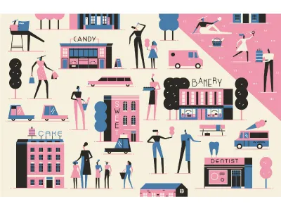 Candy bakery candy car character dentist map sweets tooth tree