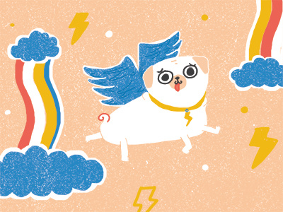 Pugasis animal cloud cute dog illustration lightning pug rainbow texture