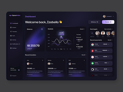 SpaceWallet dashboard dark dashdoard design flat home layo mode page platform product studio ui ux website