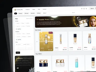 Everlume - Dashboard E-commerce Skin Care card clean dashboard e commerce design e commerce shop ecommerce ecommerce store ecommerce website marketplace minimalist online shop online shopping online store skin care skin care shop ui uiux web design