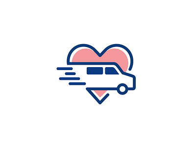 Heart + Van Car ambulance hospital brand branding care love heart feminine line monoline logo identity medical health patient passenger speed motion transport transportation van car vehicle