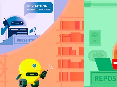 Cool Cats action boxes cat color fish repo robots sad