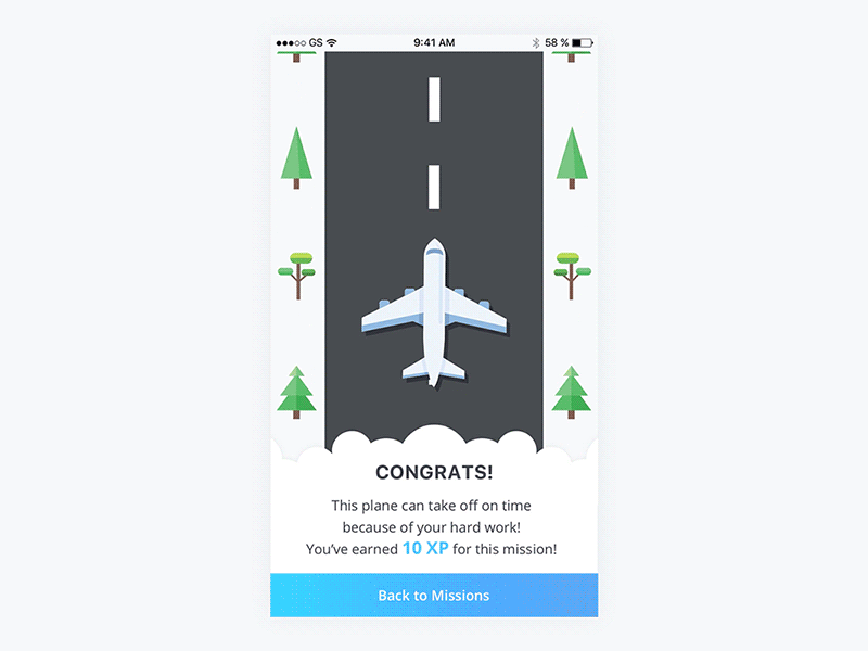 Mission Complete animation complete congrats flight gif illustration mission mobile reward take off ui ux