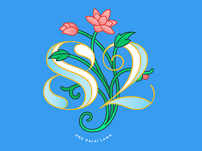 HBD Dalai Lama! 82 birthday buddhist dalai lama dropcap initial lettering lotus love number peace typography