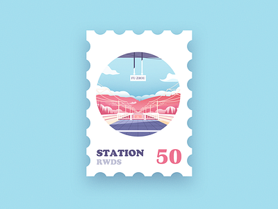 Train Station china fuzhou illustration stamp station train