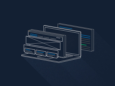 Split Stack components dev illustration isometric laptop line lines outline screen vector wireframe