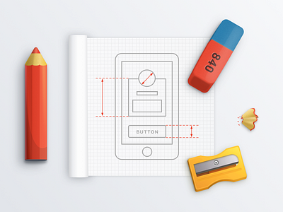 Design Process Illustration (made in Sketch 3) design process icon light paper pencil prototype reinvently sketch soft wireframe