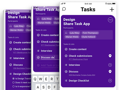 Share Tasks card contact list task