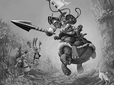 The Tortoise and the Hare action fable fairytale game hare illustration joust run tortoise