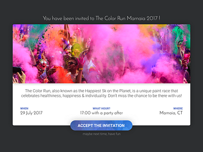 Event Invitation Card card colors cta design email graphic header invitation round shadow splatters