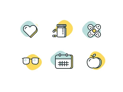 Health icons apple calendar glasses health heart icon pill vector