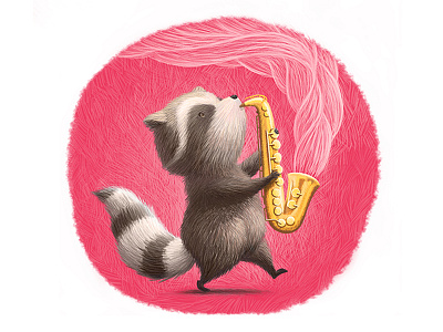 Raccoon Playing the Saxophone childrens book illustration childrens illustration drawing illustration kidlitart kids illustration music saxophone