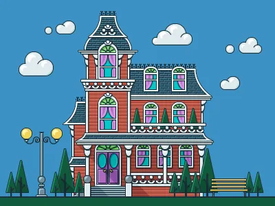 House adobe illustrator contour flat house icon illustration vector