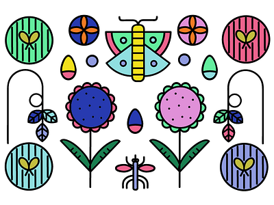 Bugs bugs flowers icons illustration