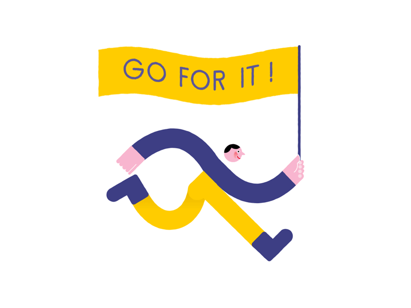 Go For It! character flag jog run walk walk cycle wavy