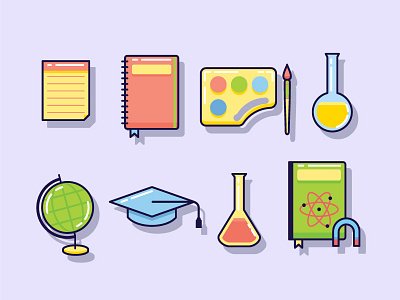 Education Icon Set book class education flat icon globe graduation icon icon design paint pencil science vector