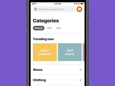 Search and Categories Screen app categories ios search typography