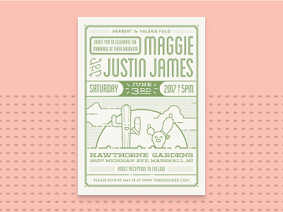 Got Hitched! cactus desert illustration invite line art mail marriage rings sun set wedding