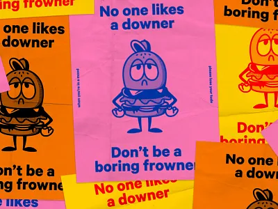 Don't Be A Downer character cheeseburger downer fart frowner illustration paper print riso