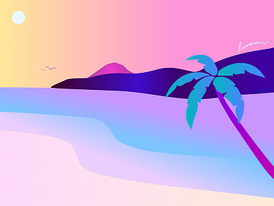 hawaii 80s adobe illustrator art hawaii illustration illustrator landscape neon retro retrowave synthwave vector