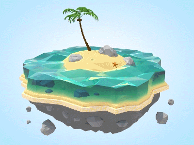 Island Waves 3d beach cinema4d coconut fish island low poly palm tree sea summer tropical waves