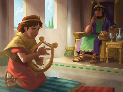 David & Saul bible character design characters david digital painting drawing harp illustration kids painting saul