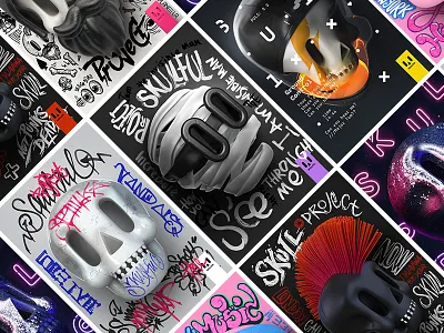 Skullful Posters 3d 70s 80s 90s cinema 4d digital art graphic design marble neon poster skull typography