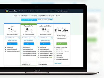 Experimental Pricing gradient mockup plans pricing table tabs testing toggle