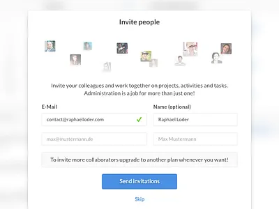 Invitation modal collaboration email invitation onboarding ui web