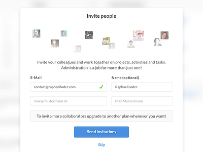 Invitation modal collaboration email invitation onboarding ui web