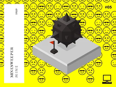 Year 1989: Nostalgia challenge character game illustration isometric low poly microsoft mine minesweeper