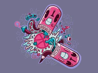 Dribble Sara Tiano First Post One ball breakshot dribbble eyes game illustration pencil skate thanks underground