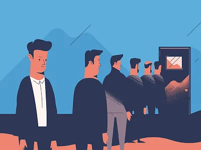 Queue character grainy guy guys man men noise people queue sad