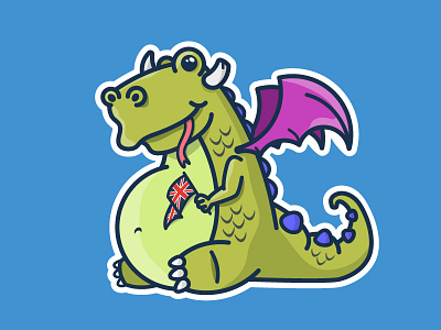 UK Mythical Dragons cartoon character design creature cute dragon england funny great britain green illustratio monster myth