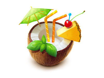 Summer Cocktail (gift for vk.com) cherry cocktail coconut delicious kuryatnikov milk pineapple summer umbrella yummy