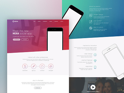 Hexa app design flat gradient layout website