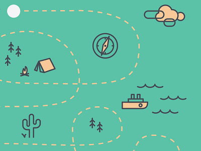 Software migration guide illustration camping clouds compass map migration trail