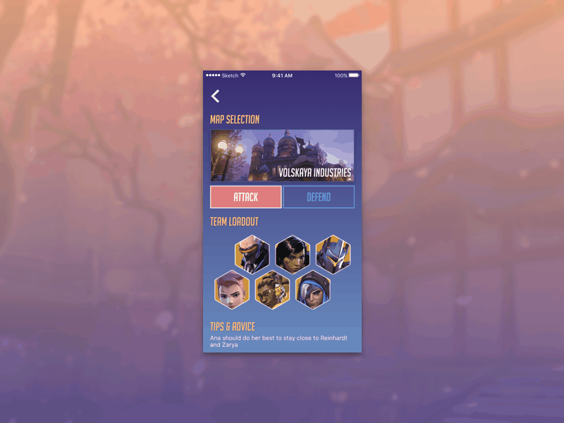 WIP - Overwatch Team Build App design game gif gifmock overwatch screen sketch ui