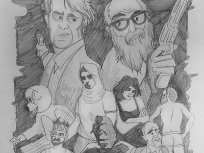 Movie poster sketch 80s action characters design film movie poster