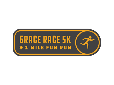 Grace Race 5K & 1 Mile Fun Run Logo 5k athletic badge black bronze debut fun run gold minimal run runner simple