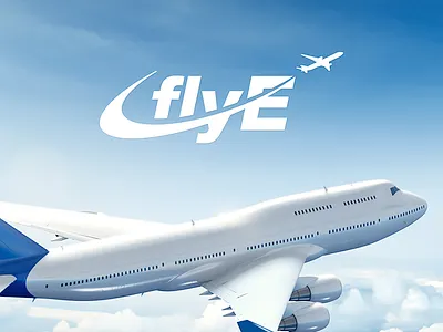 FlyE Logo Design airline brand clouds fly jet logo mark plane sky travel wings