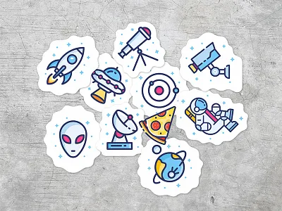Sticker astronaut blue illustration pizza planet rocket space spaceship sticker