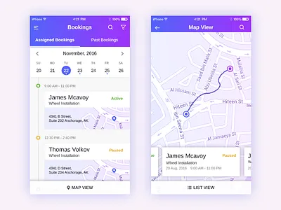 Bookings List View/Map View Application