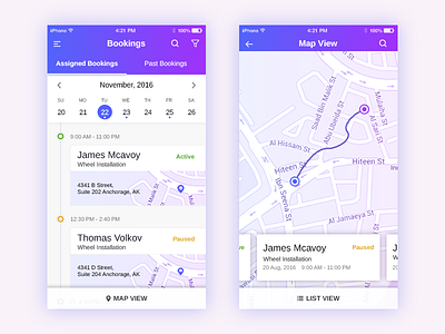 Bookings List View/Map View Application